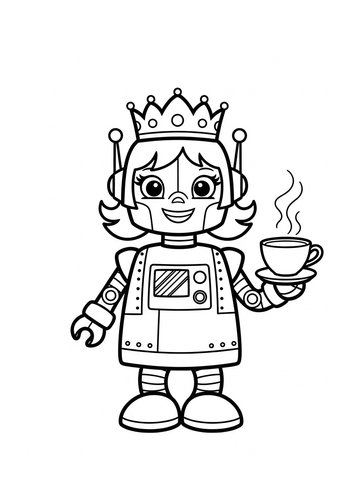 Robot Queen Coloring Page: A Royal Tea Party