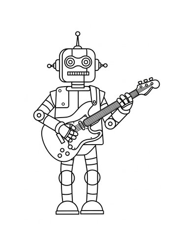 Robot Rock Star Coloring Page