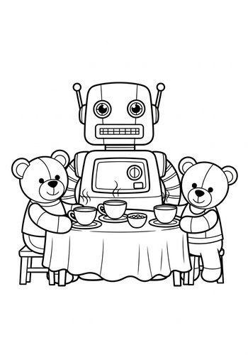 Robot Tea Party Coloring Page