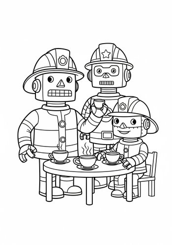 Robot Tea Party Coloring Page: Spark Imagination