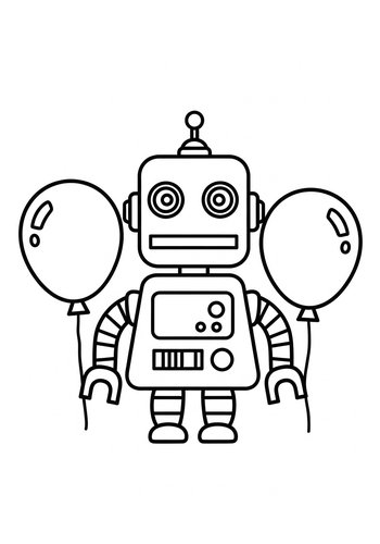 Robot With Balloons Coloring Page