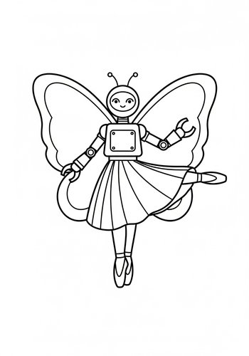 Robotic Butterfly Ballerina Coloring Page