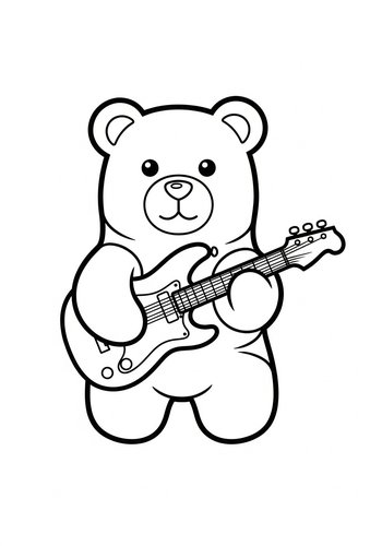 Rock Star Teddy Bear Coloring Page