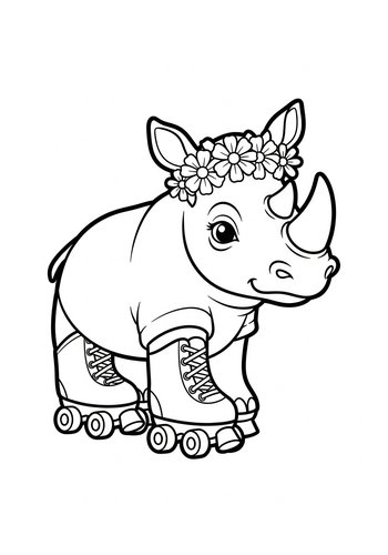 Roller Skating Rhino Coloring Page