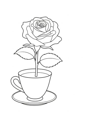Coloring Page: Rose In Teacup Coloring Page