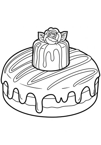 Rose-topped Cake Coloring Page