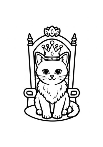 Royal Cat Coloring Page: The Queen's Throne