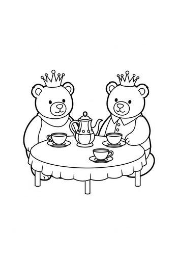 Royal Teddy Bear Tea Party Coloring Page
