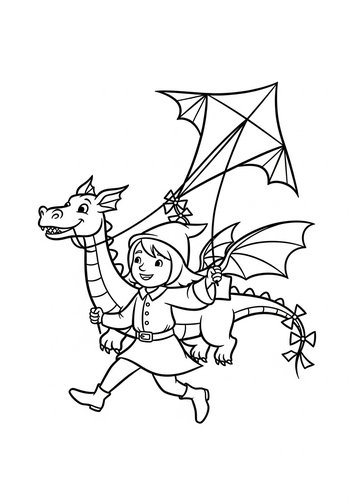 Rumpelstiltskin Flying A Kite Shaped Like A Dragon - Coloring Page