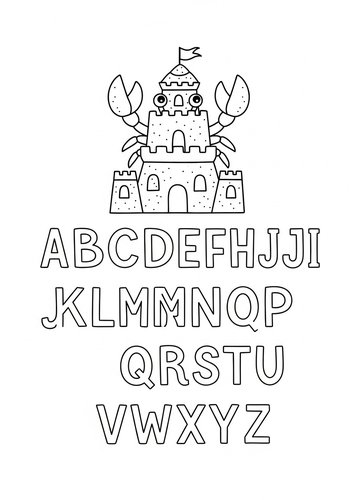 Sandcastle Alphabet Coloring Page Fun