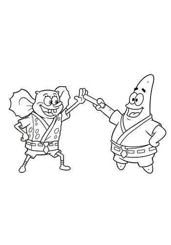 Sandy Cheeks Gives Karate Lessons To Spongebob And Patrick Coloring Page