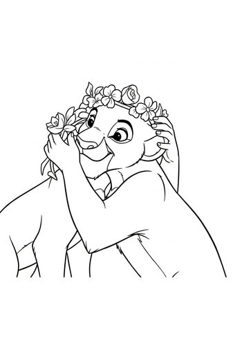Sarabi Receiving A Crown Of Flowers From Simba Coloring Page