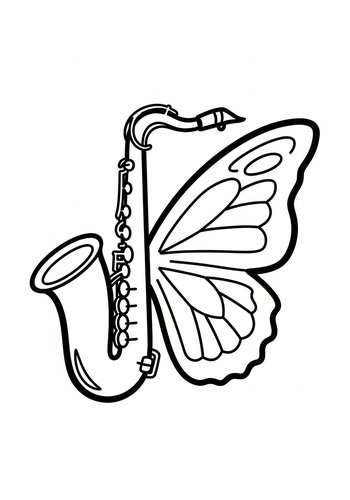 Saxophone Butterfly Coloring Page