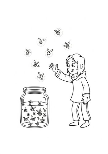 Coloring Page: Scar Catching Fireflies In A Jar - Coloring Page