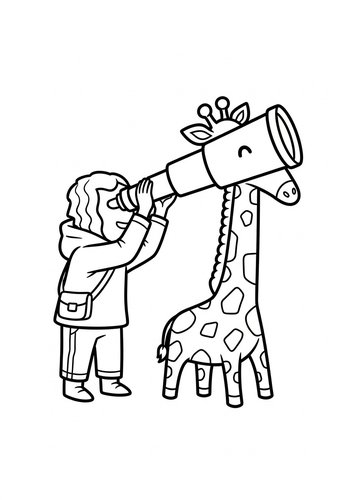 Scar Stargazing Through A Telescope Shaped Like A Giraffe: Coloring Page Fun