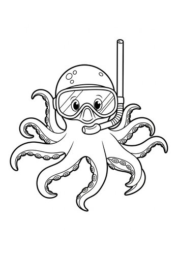 Scuba Diving Octopus Coloring Page