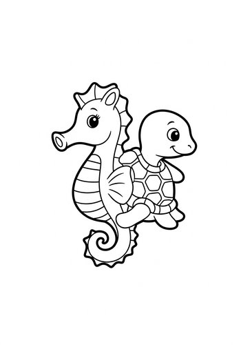 Sea Buddies Coloring Page: Seahorse And Turtle Fun