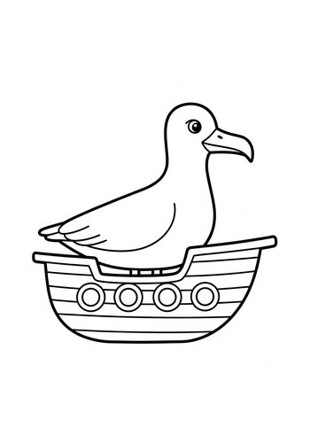 Seagull On A Boat Coloring Page