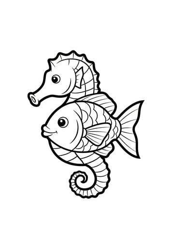 Seahorse And Fish Coloring Page Fun