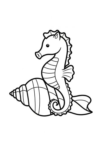 Seahorse And Seashell Coloring Page - Aquatic Fun