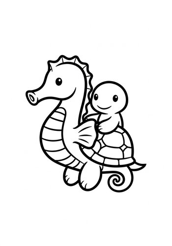 Seahorse And Turtle Pals Coloring Page