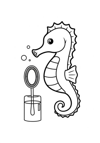 Seahorse Bubbles Coloring Page For Kids