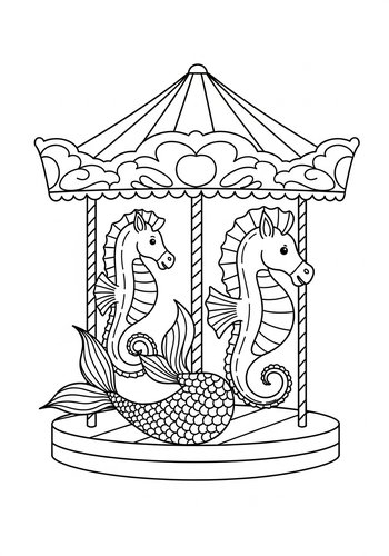 Seahorse Carousel Coloring Page