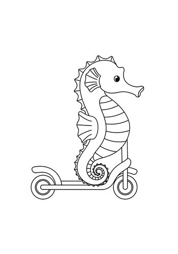 Seahorse On Scooter Coloring Page