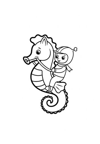 Seahorse Ride Coloring Page For Kids