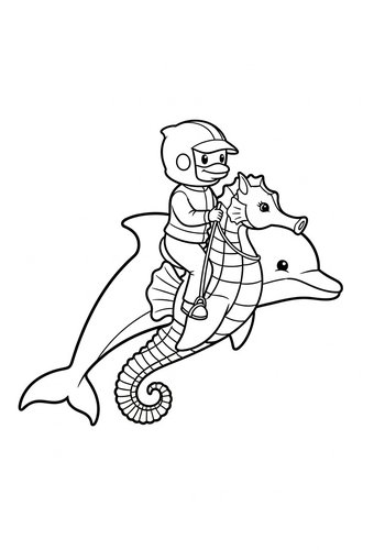 Seahorse Rider Coloring Page For Kids