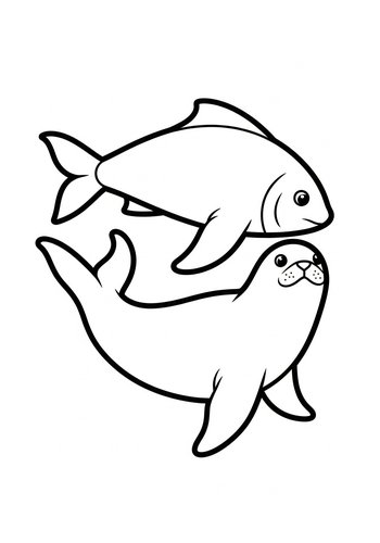 Seal And Fish Friends Coloring Page