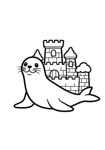 Seal And Sandcastle Coloring Page