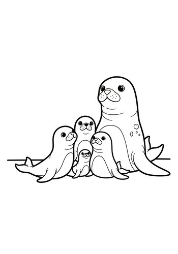 Seal Family Coloring Page For Kids