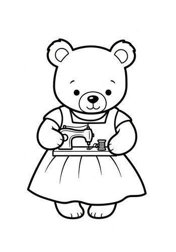 Sewing Bear Coloring Page