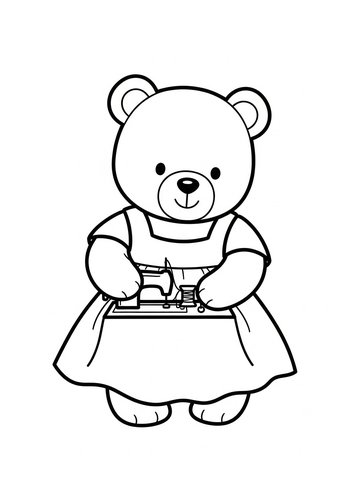 Sewing Bear Coloring Page: Creative Fun