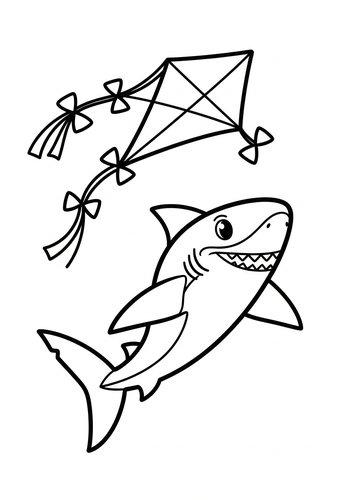 Shark & Kite Adventure Coloring Page