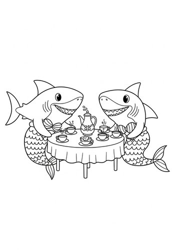 Shark Tea Party Coloring Page