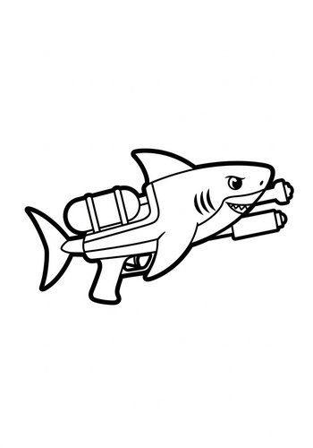 Shark Water Gun Coloring Page