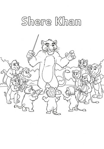 Shere Khan Conducting An Orchestra Of Jungle Animals Coloring Page