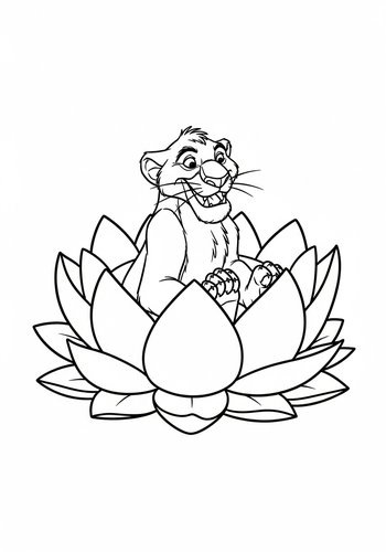 Shere Khan Floating Down A River On A Giant Lotus Flower - Coloring Page