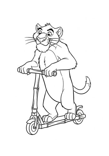 Coloring Page: Shere Khan Riding A Scooter Made Of Bamboo: Coloring Fun