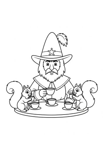 Sheriff Of Nottingham Tea Party With Squirrels - Coloring Page