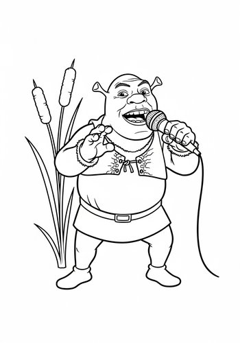 Coloring Page: Shrek's Swamp Serenade: Coloring Fun With A Cattail Microphone