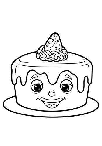 Silly-faced Cake Coloring Page: Sweet Treat