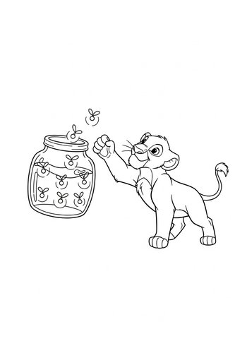 Simba Catching Fireflies In A Jar: Coloring Page Fun