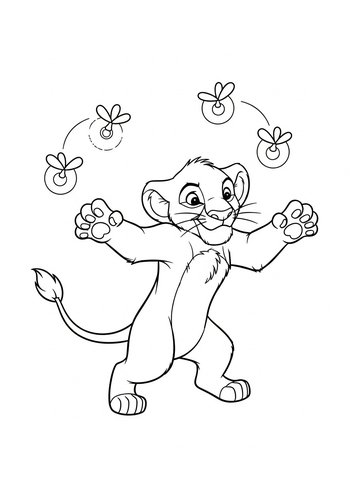 Simba Playing Tag With Fireflies - Coloring Page