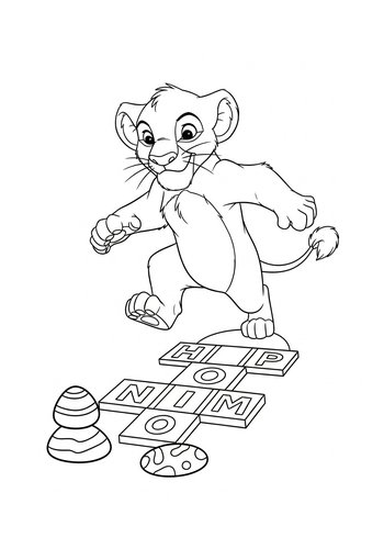 Simba's Playtime: Coloring Page Of Simba Playing Hopscotch With Painted Stones