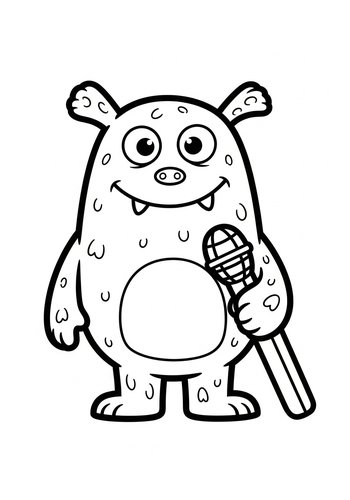 Singing Monster Coloring Page: A Cute Creature With A Microphone