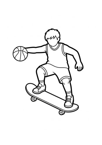 Skateboarding Basketball Coloring Page