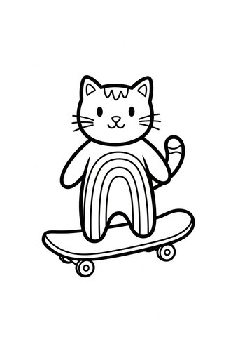 Skateboarding Cat Coloring Page